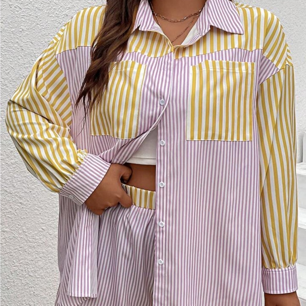 Striped Yellow and Pink Shirt and Shorts Set